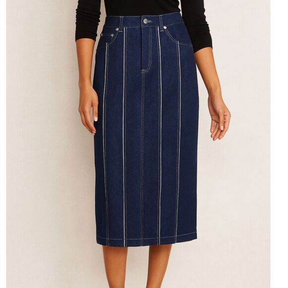 Avec Les Filles Denim Vertical Seam Skirt Blue Size 8 - Picture 1 of 7